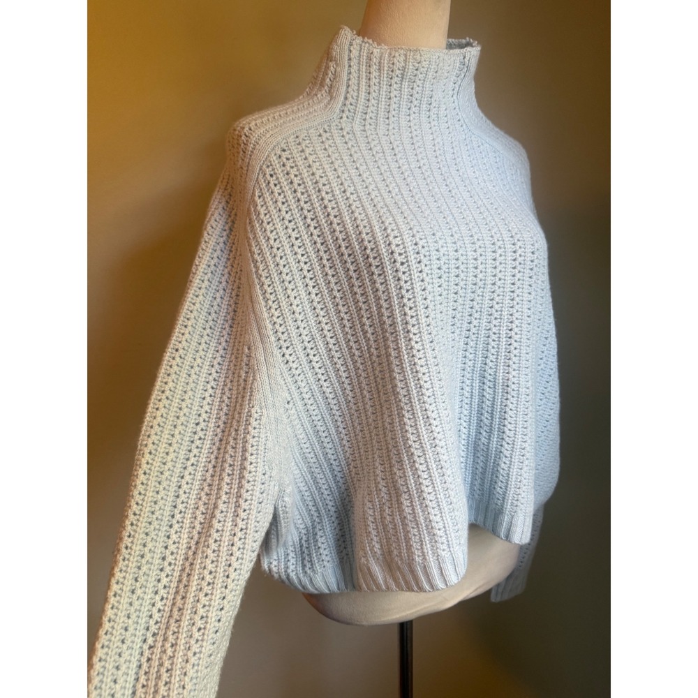 Madewell Merino Wool boho whimsi PointelleStitch Mockneck Sweater Blue Ribbed M - Picture 3 of 7